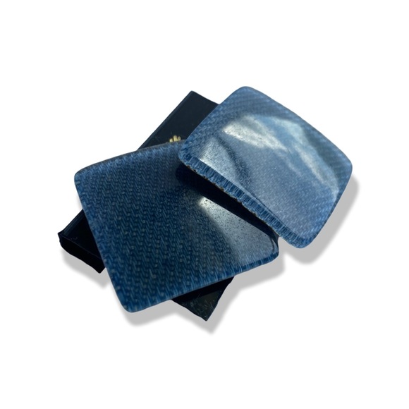 Blue square resin earrings - denim look - 80s deadstock - Picture 3 of 3